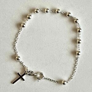 Dainty sterling silver rosary bracelet with 4mm beads